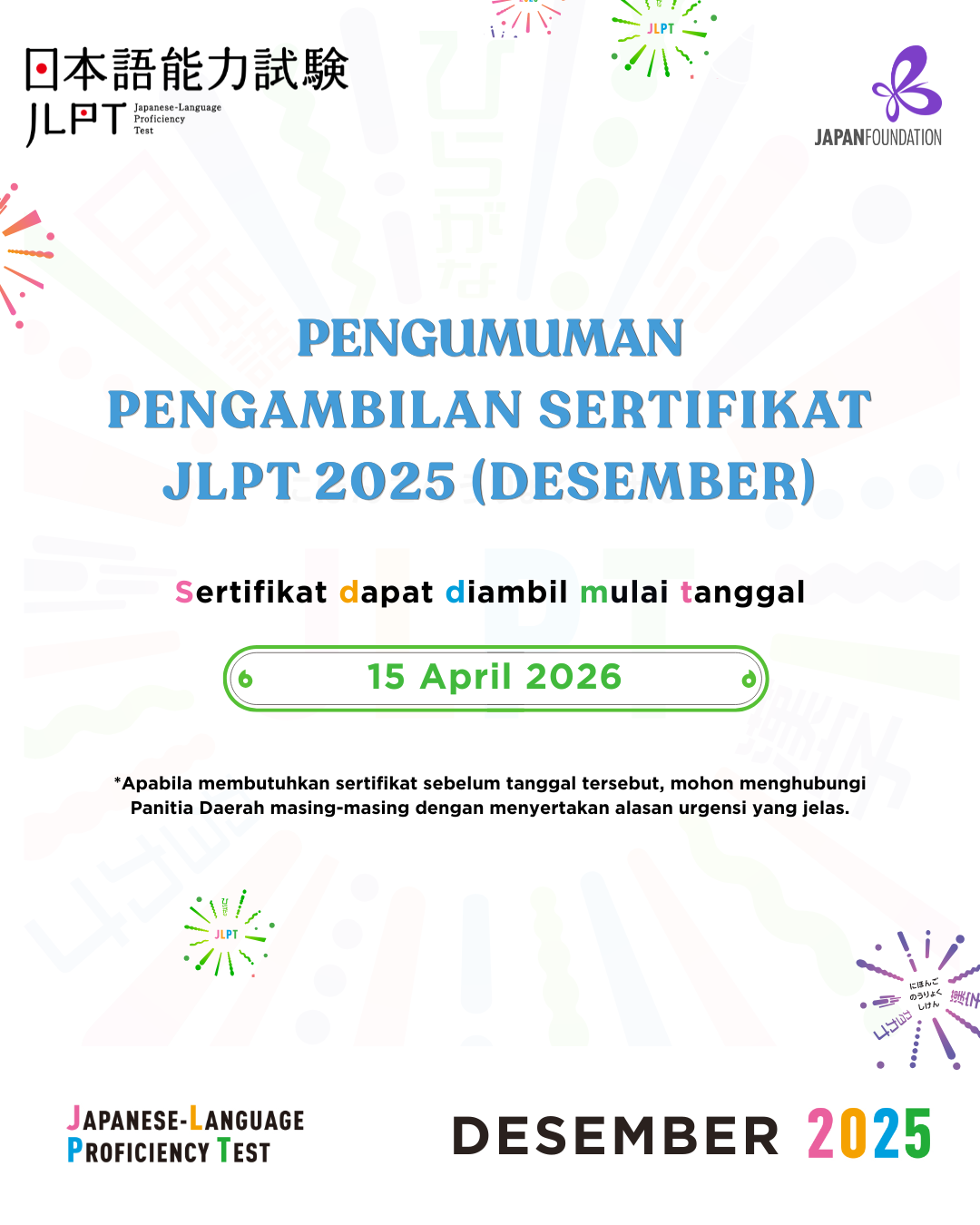 Pengambilan Sertifikat JLPT (Desember 2025)